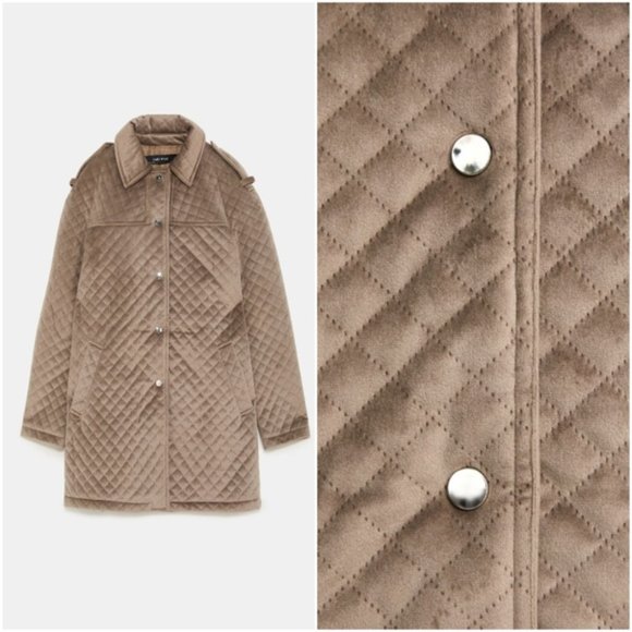 ZARA QUILTED VELVET COLLARED WARM PARKA COAT BRAND NEW WITH TAGS MEDIUM - Picture 2 of 4